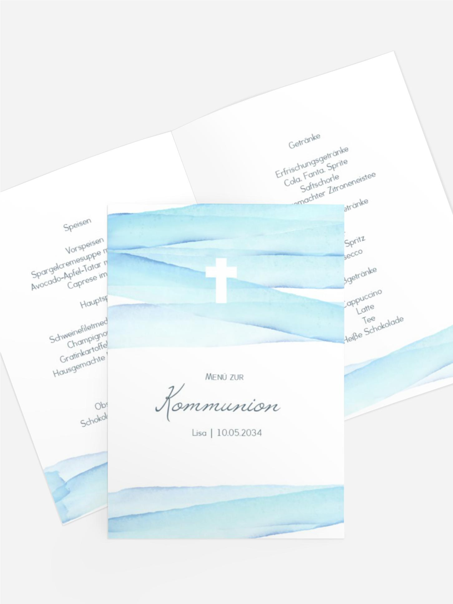 Menükarte Kommunion Aquarell Meer