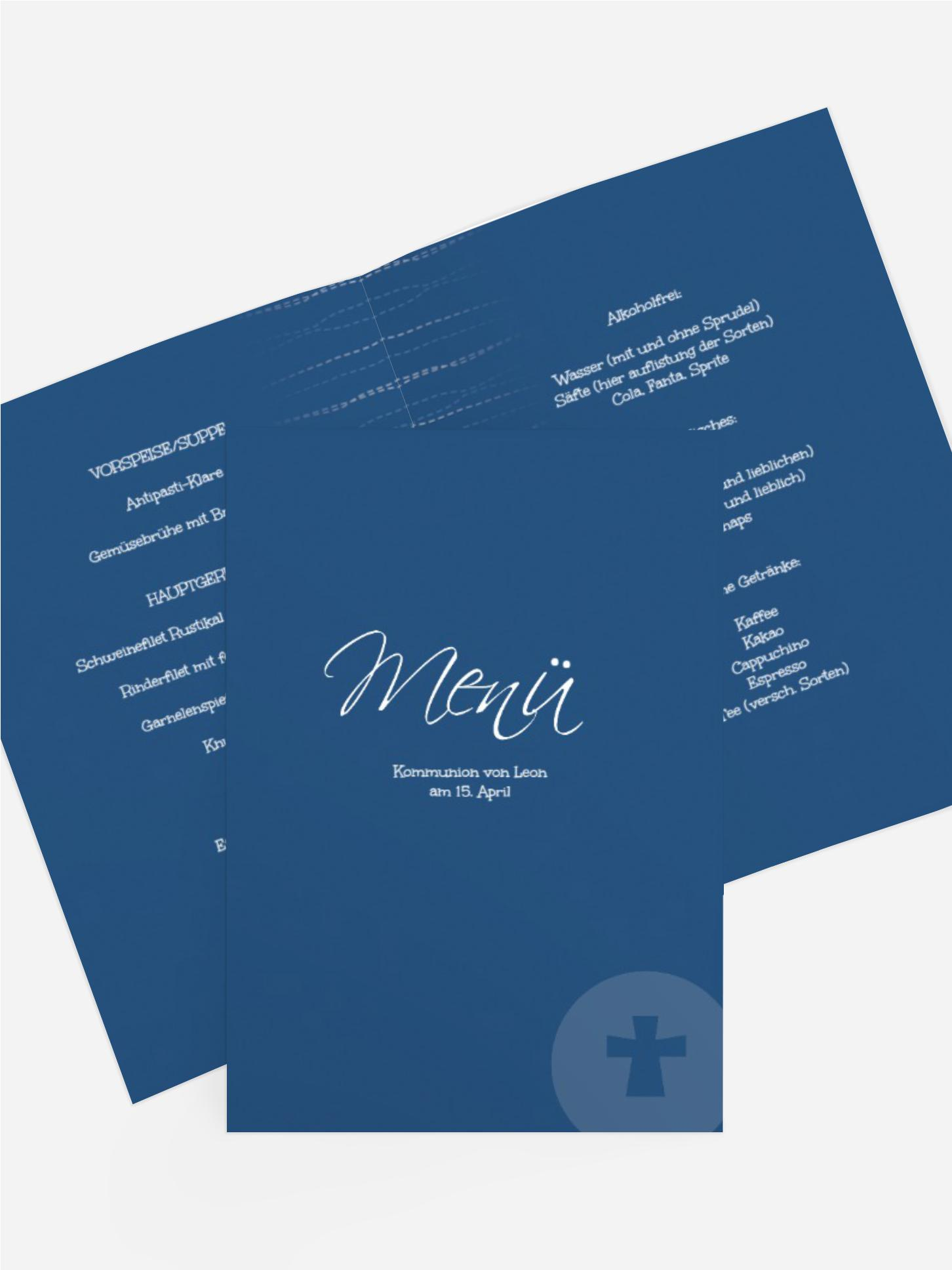 Menükarte Kommunion Wellen Kreuz