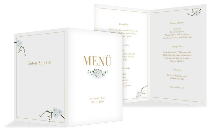 Menükarte zur Hochzeit Weiße Rose
