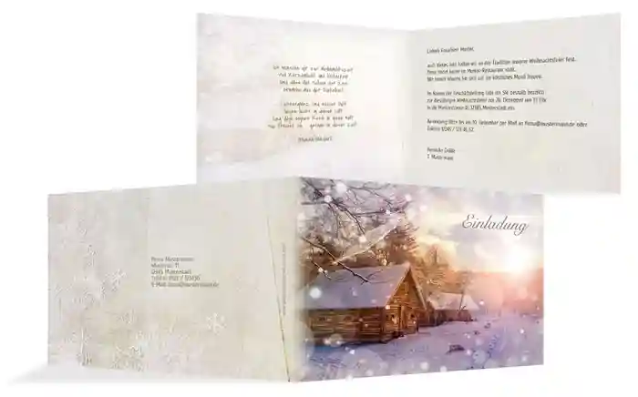 Weihnachtseinladung Geschäftlich Schneehütte