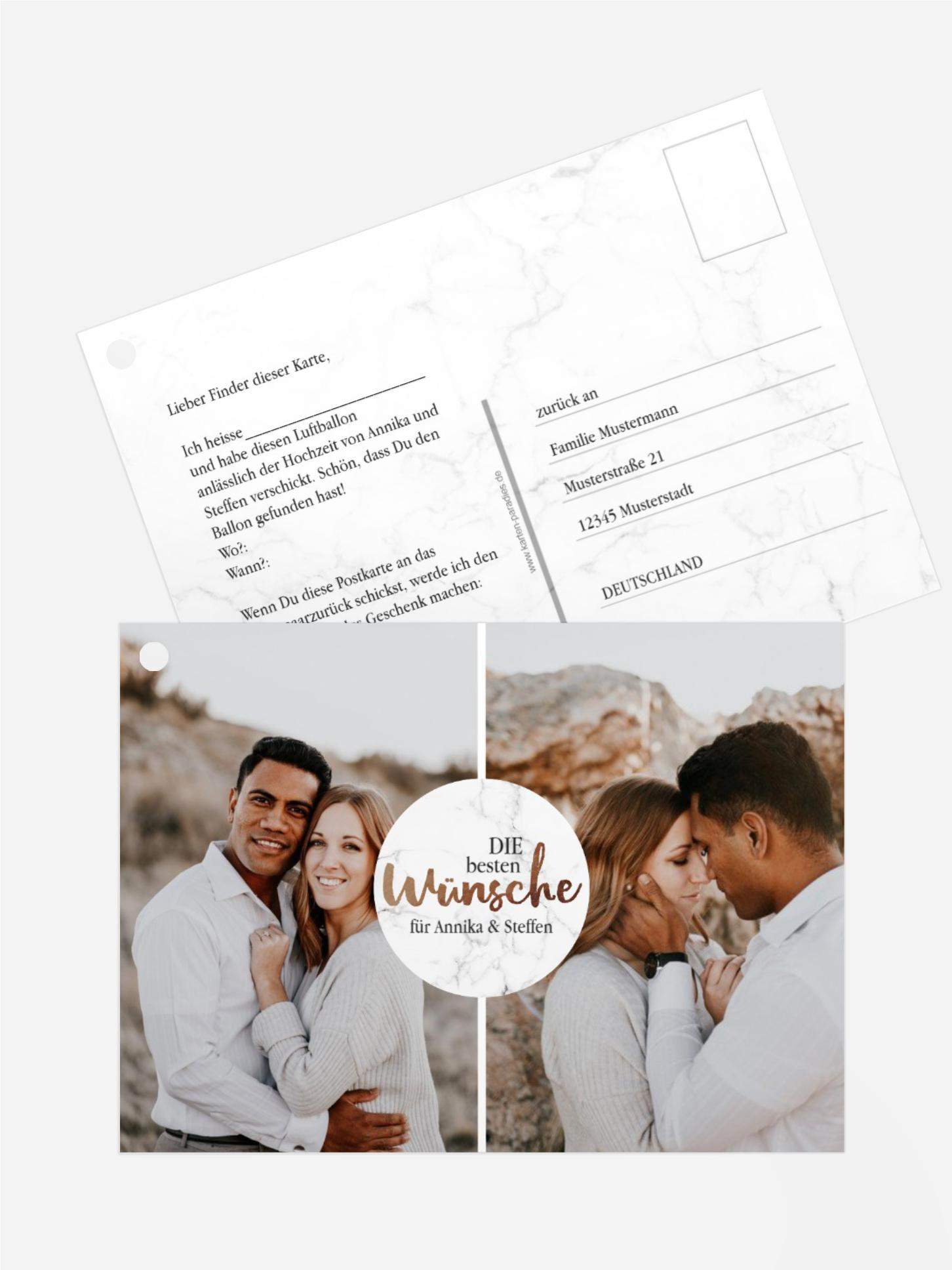 Ballonkarte zur Hochzeit Marmor