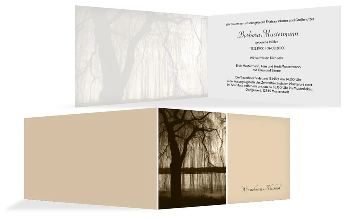 Trauerkarte Baum am See 2 quer