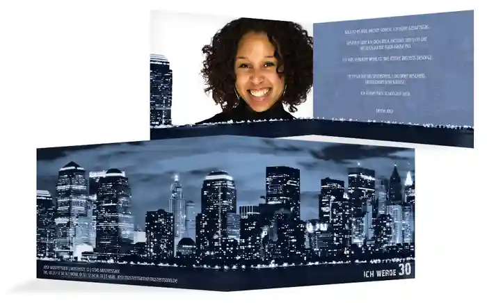 Einladungskarte zum Geburtstag Skyline 30 Foto