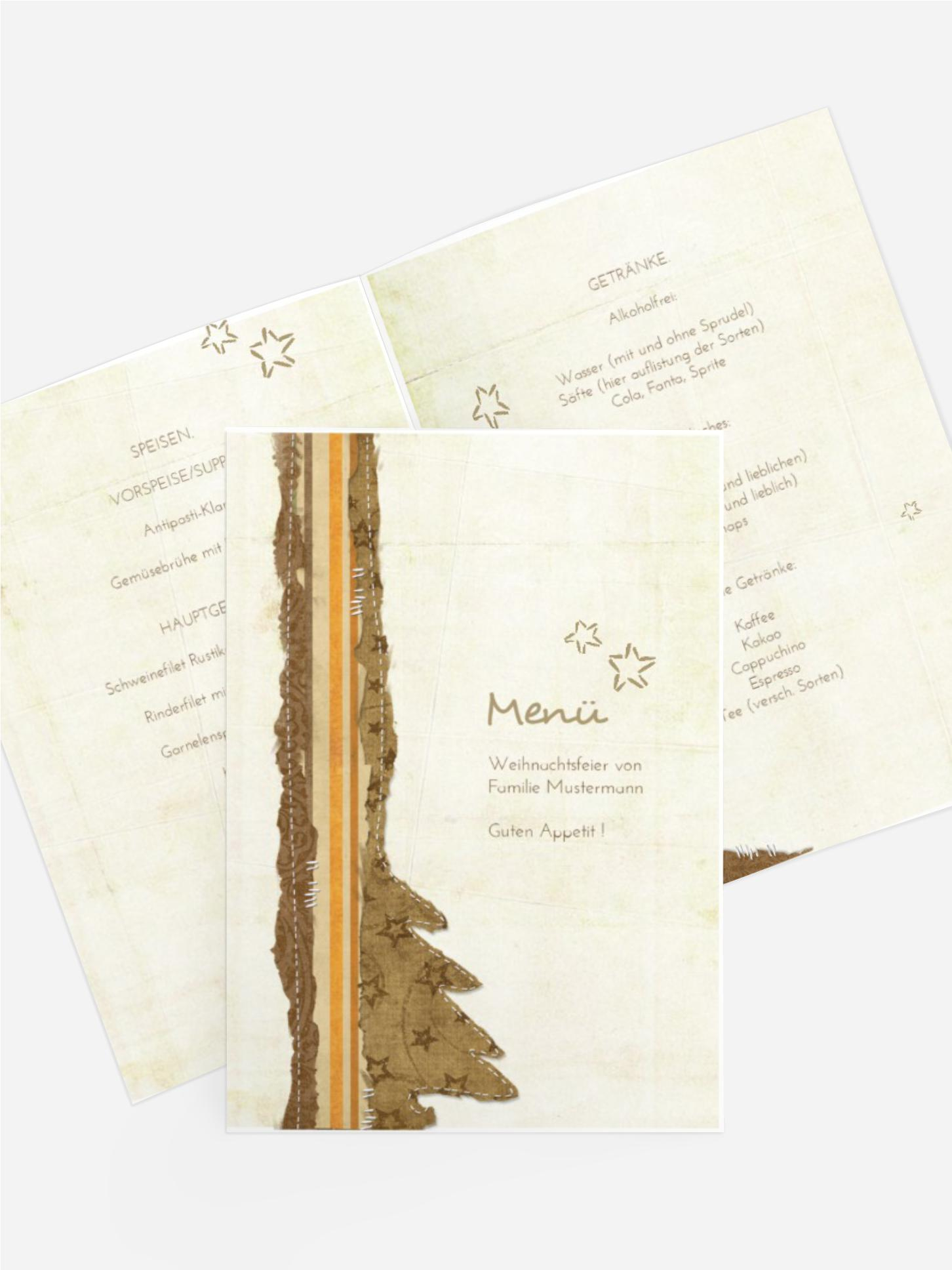 Weihnachts Menükarte Stoffbaum