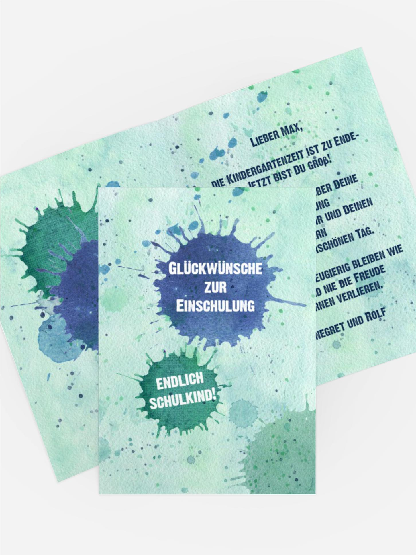 Glückwunschkarte Einschulung Farbkleckse