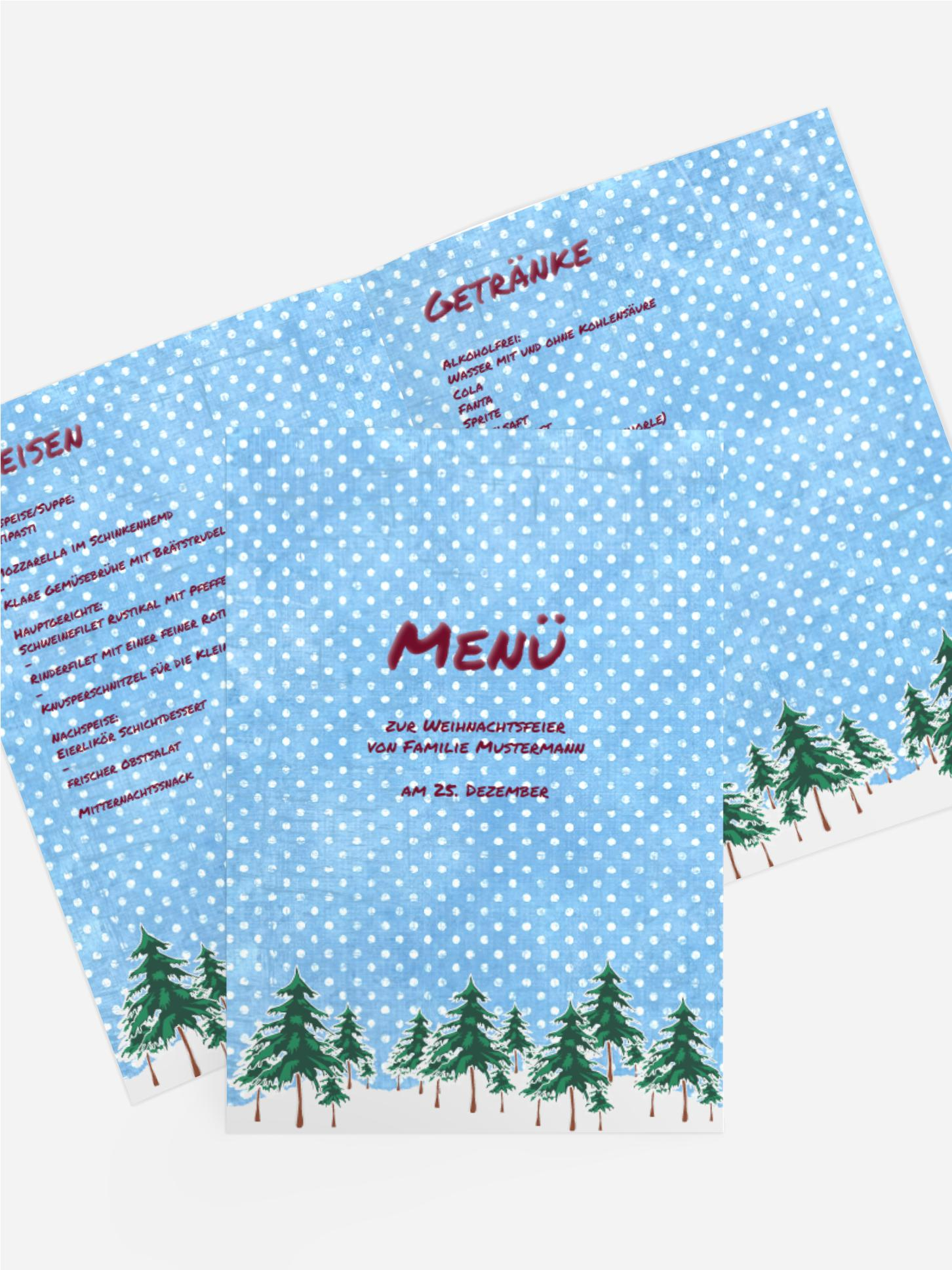 Weihnachtsmenükarte Schneewald