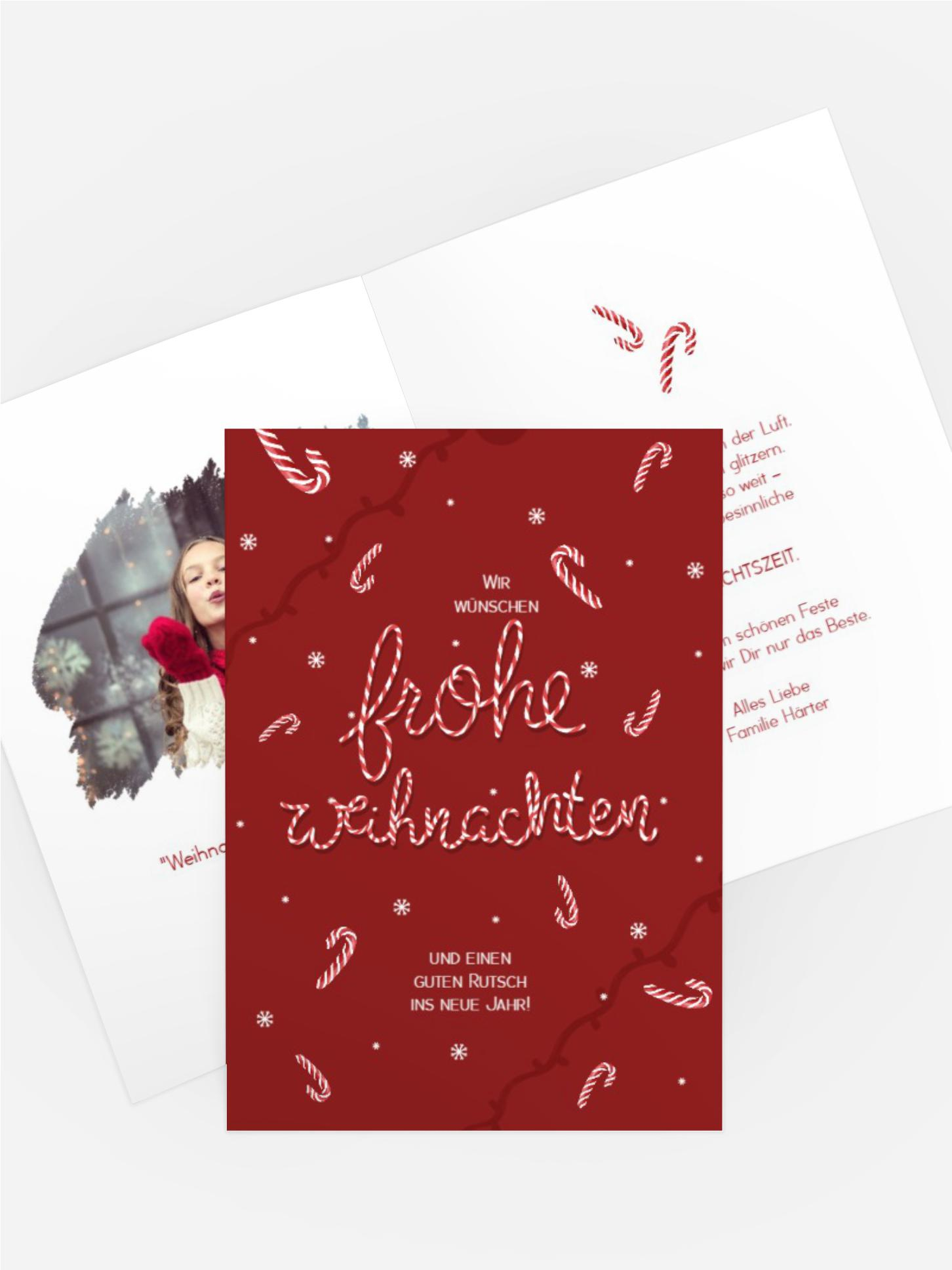 Grußkarte Weihnachten Zuckerstangen