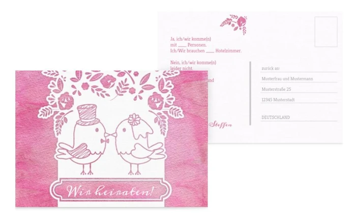 Antwortkarte zur Hochzeit Vogelpaar