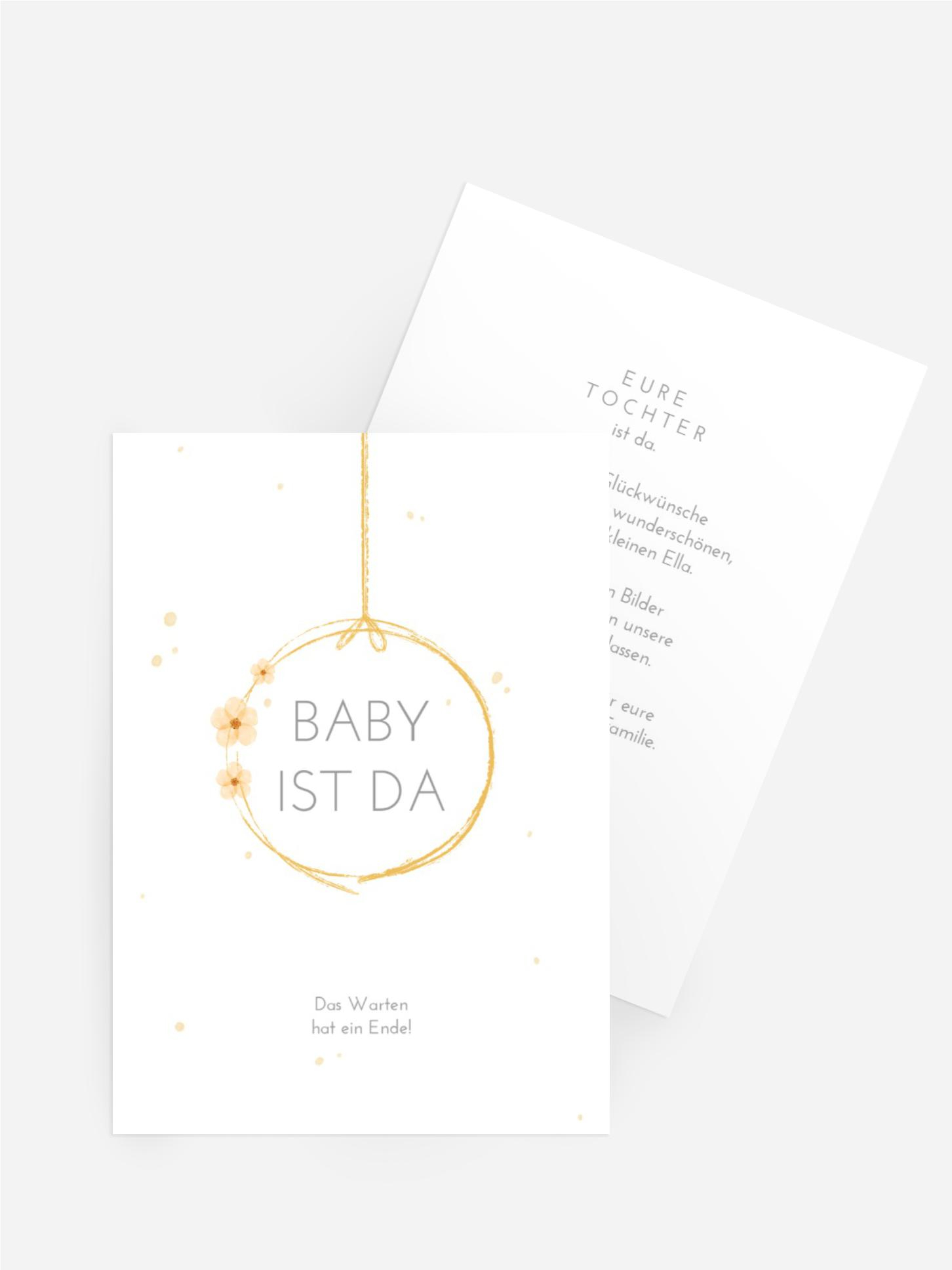 Glückwunschkarte zur Geburt Blumenaufhängung