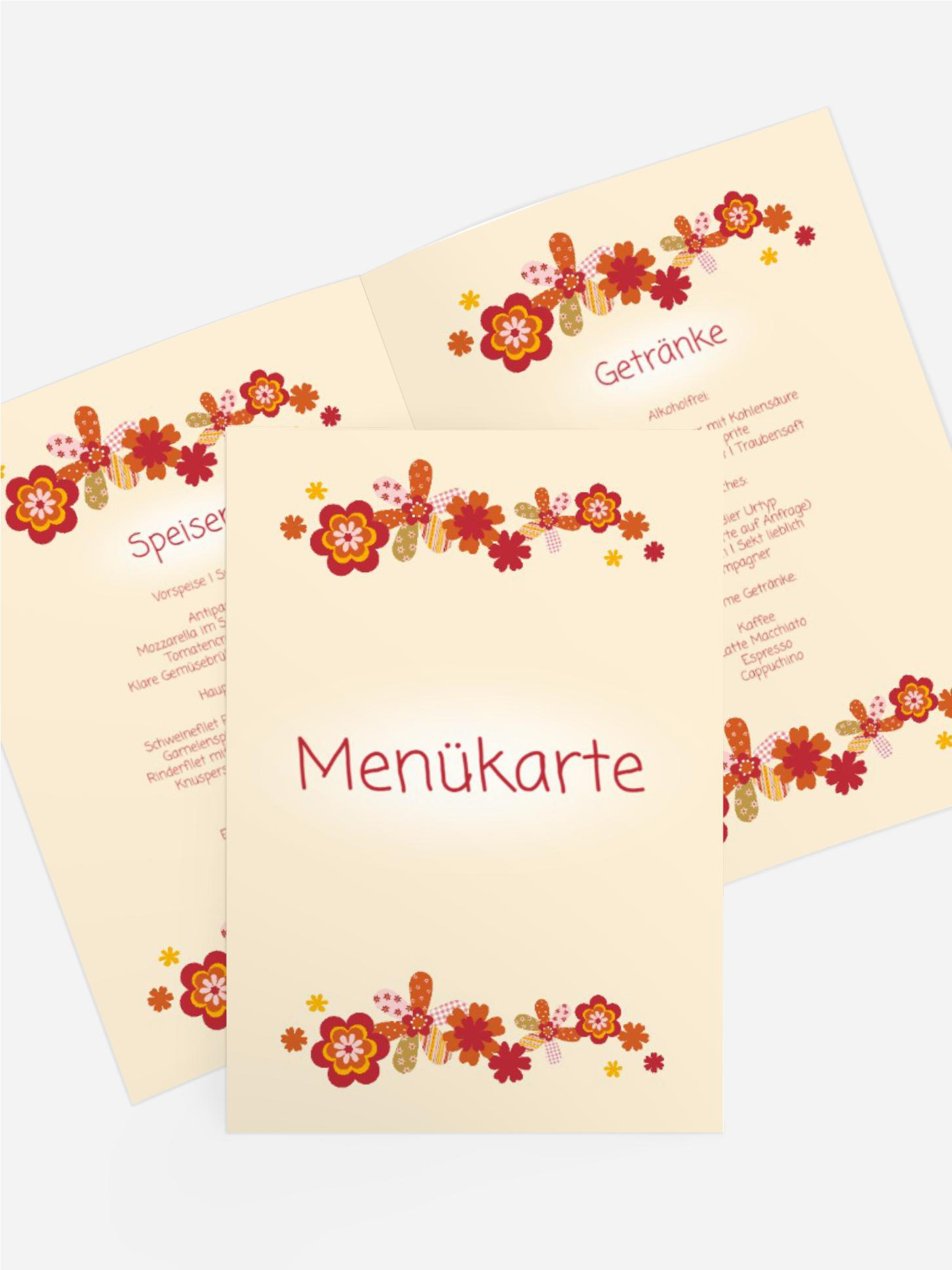 Menükarte zur Taufe Blumenband