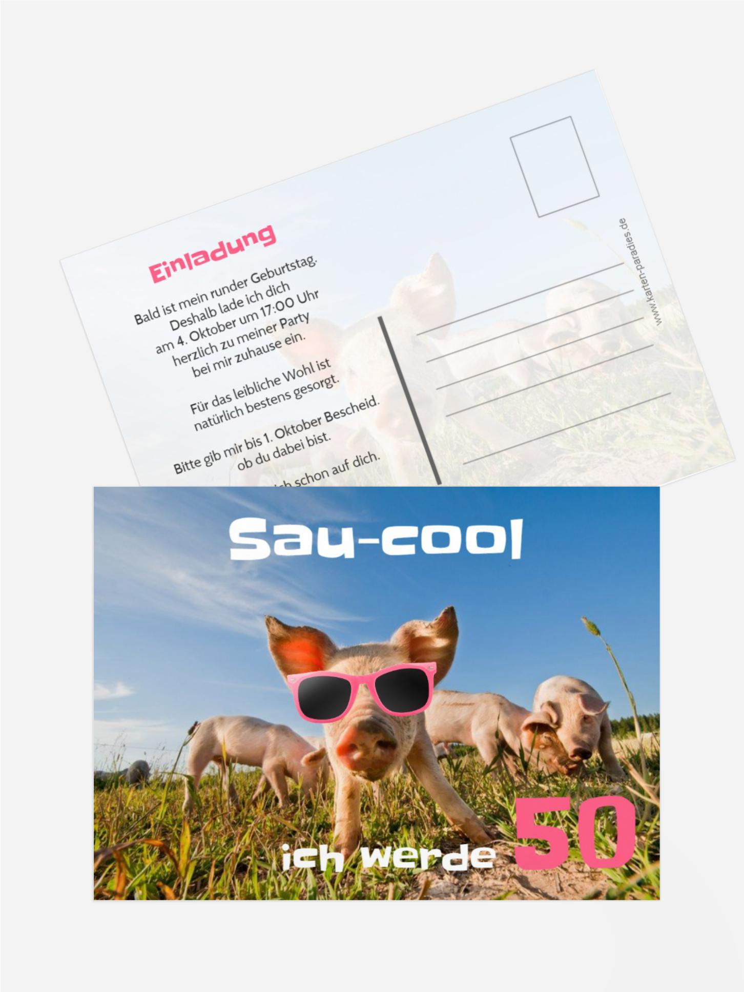 Einladungskarte zum 50. Geburtstag Sau-cool