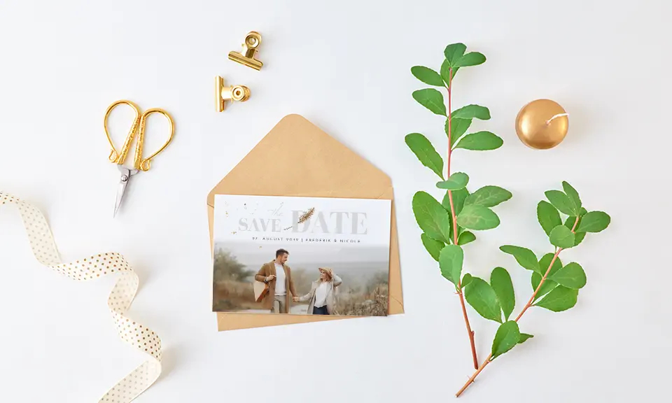 Hochzeitskarte, Einladungskarte mit Foto, Glückwunschkarte, Gruss Karte, weiss, rosa Umschlag