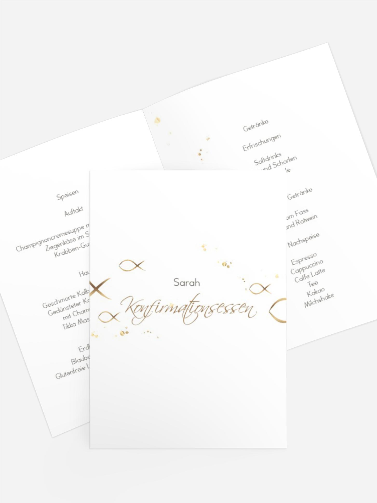 Menükarte Konfirmation Goldfisch und Flecken