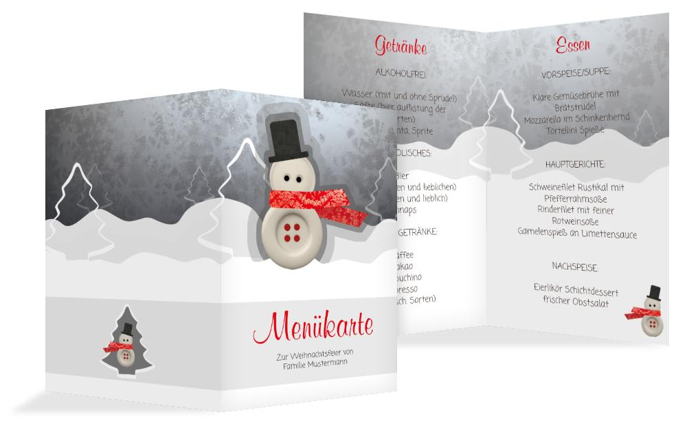 Weihnachtsmenükarte Knopfmännchen