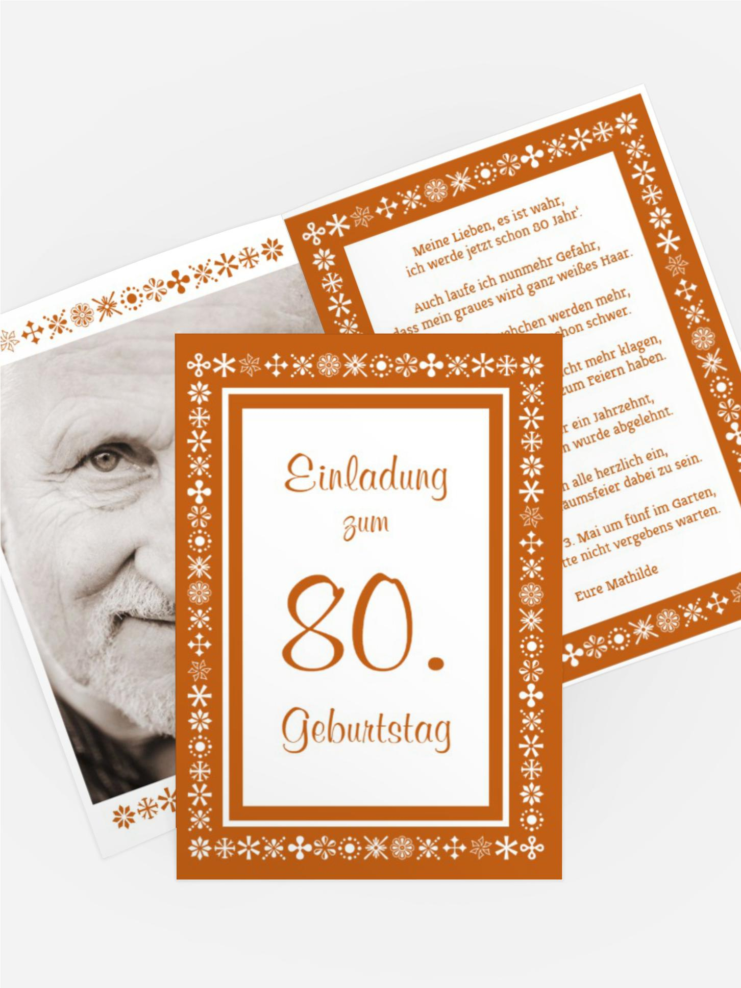 Geburtstagseinladung florale Elemente 80 Foto