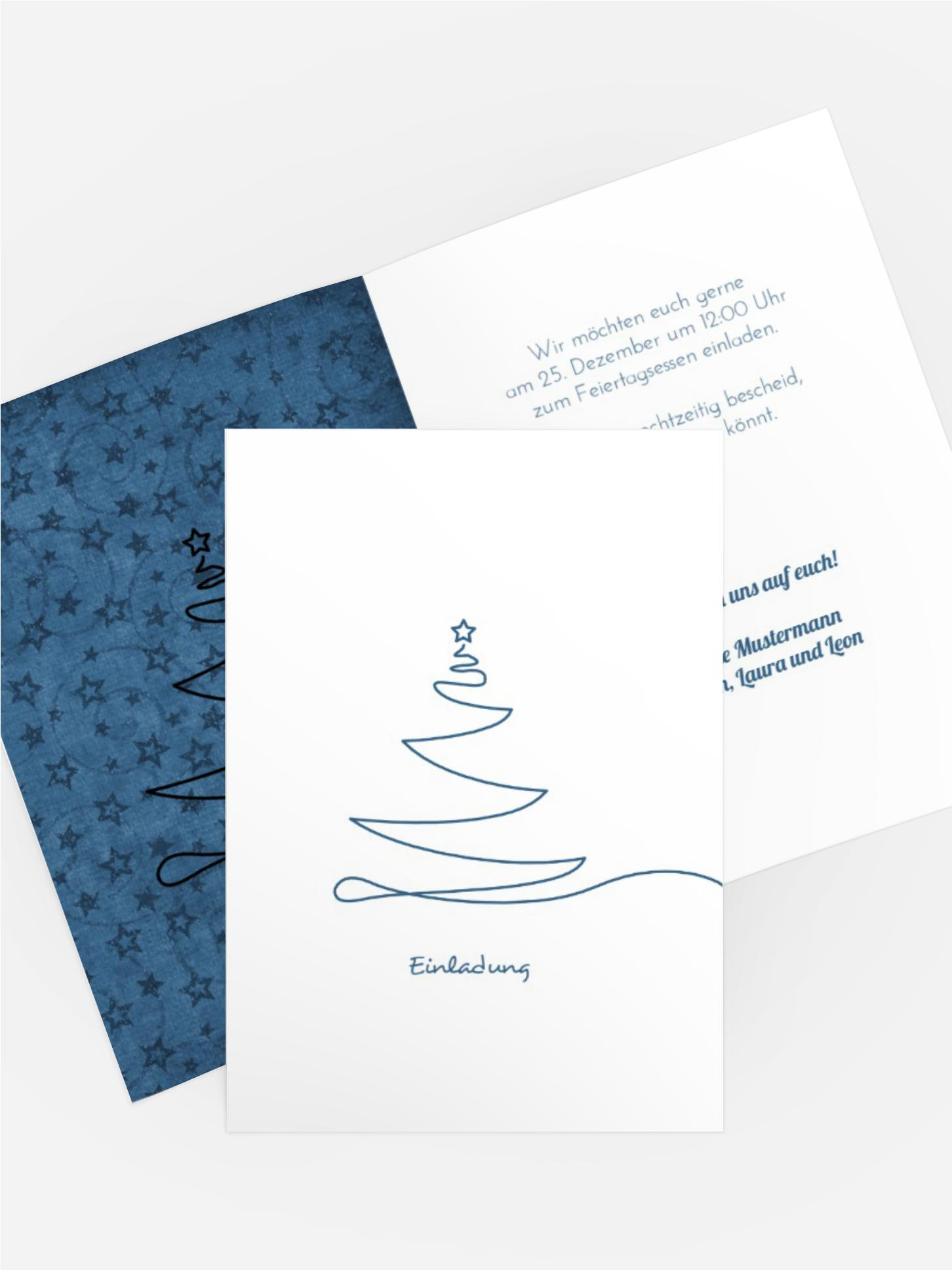 Weihnachts Einladungskarte privat Linienbaum