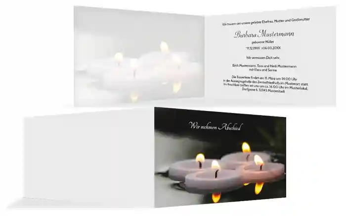 Trauerkarte Schwimmkerzen quer Trauerkarte Schwimmkerzen quer
