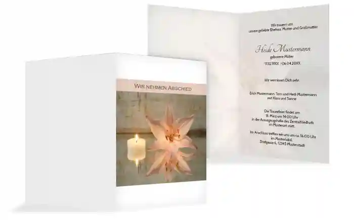 Trauerkarte Kerze und Blumen hoch Trauerkarte Kerze und Blumen hoch