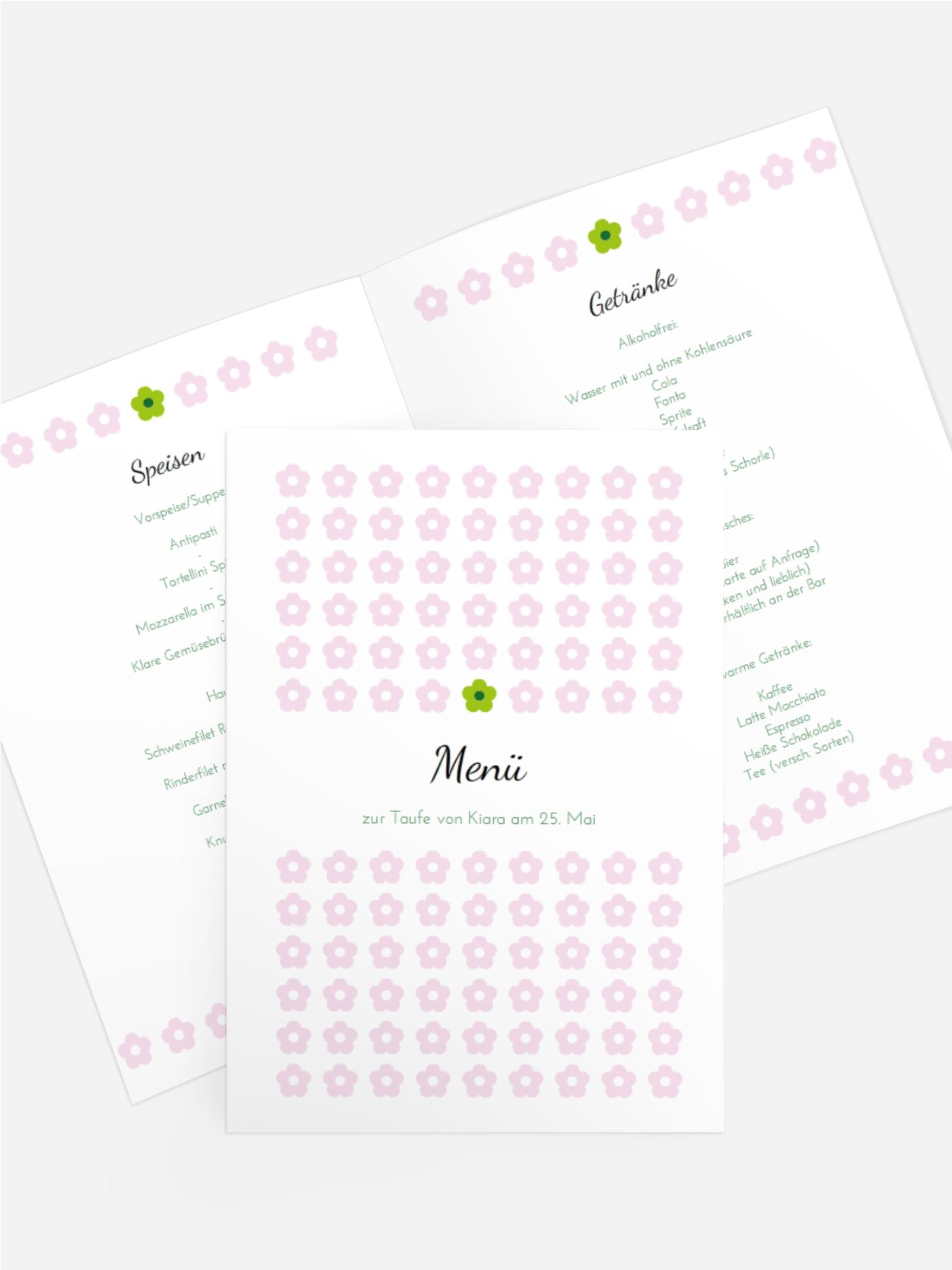Taufe Menükarte Blumentapete