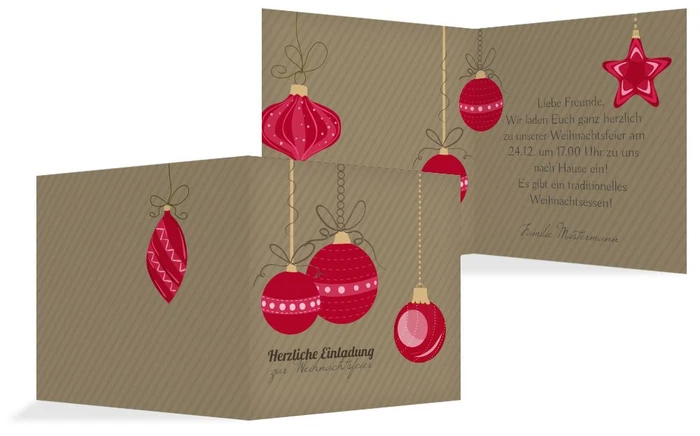 Weihnachtseinladung Bunte Kugeln