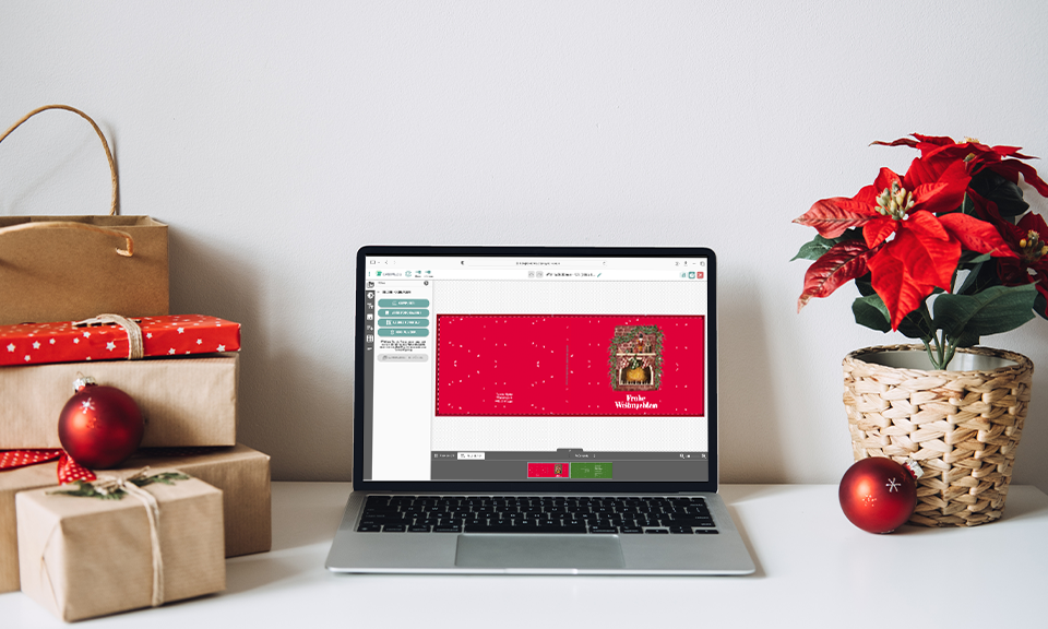 Schöne Weihnachtskarten als Grußkarten gestalten am Laptop mit dem genialen Editor