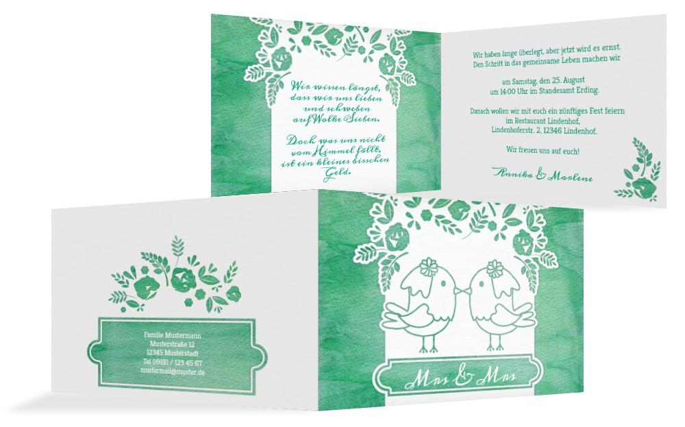 Hochzeitseinladung Vogelpaar Brautkleid Hochzeitseinladung Vogelpaar Brautkleid
