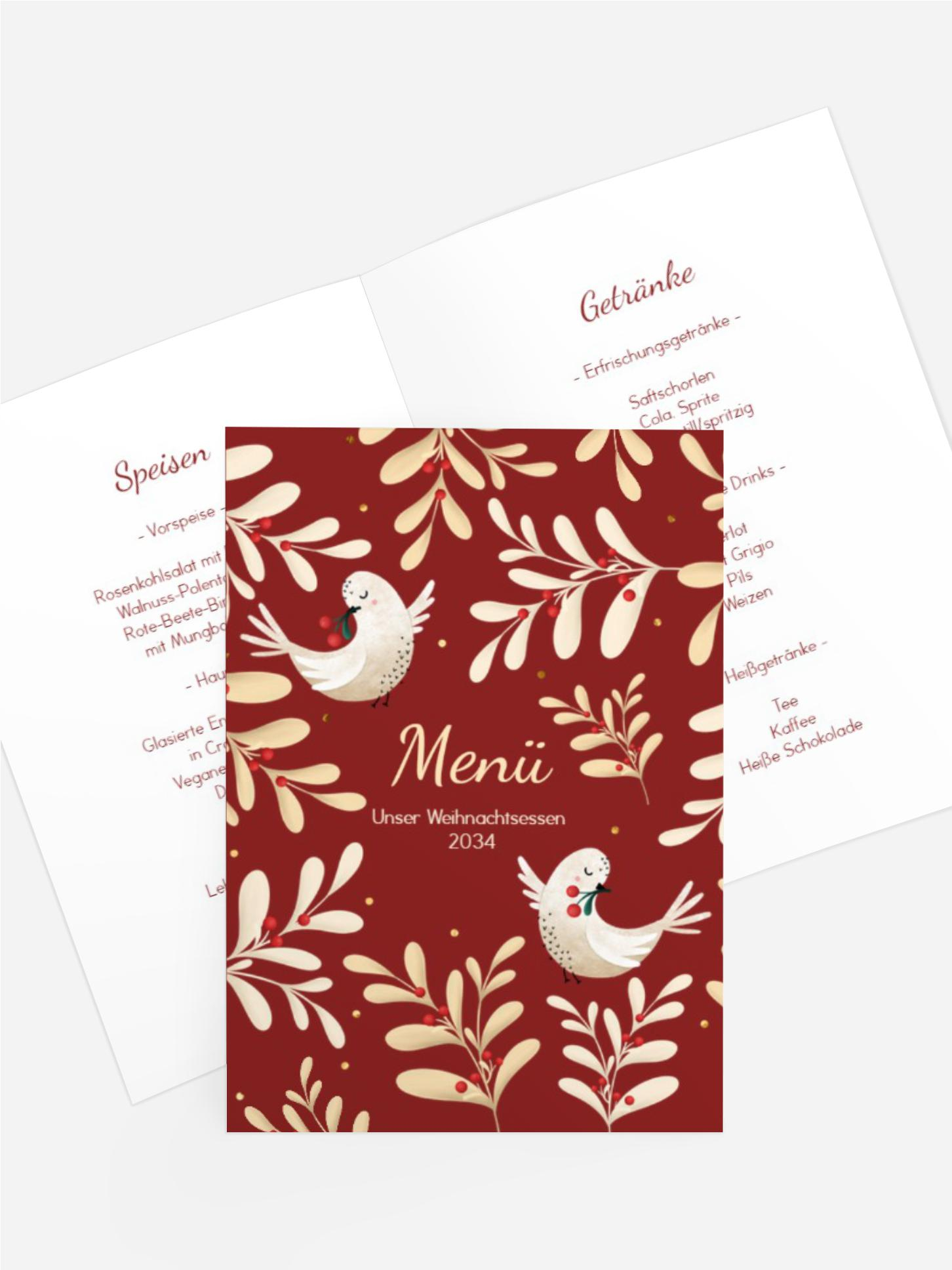 Weihnachtsmenükarte Weihnachtstäubchen Weihnachtsmenükarte Weihnachtstäubchen