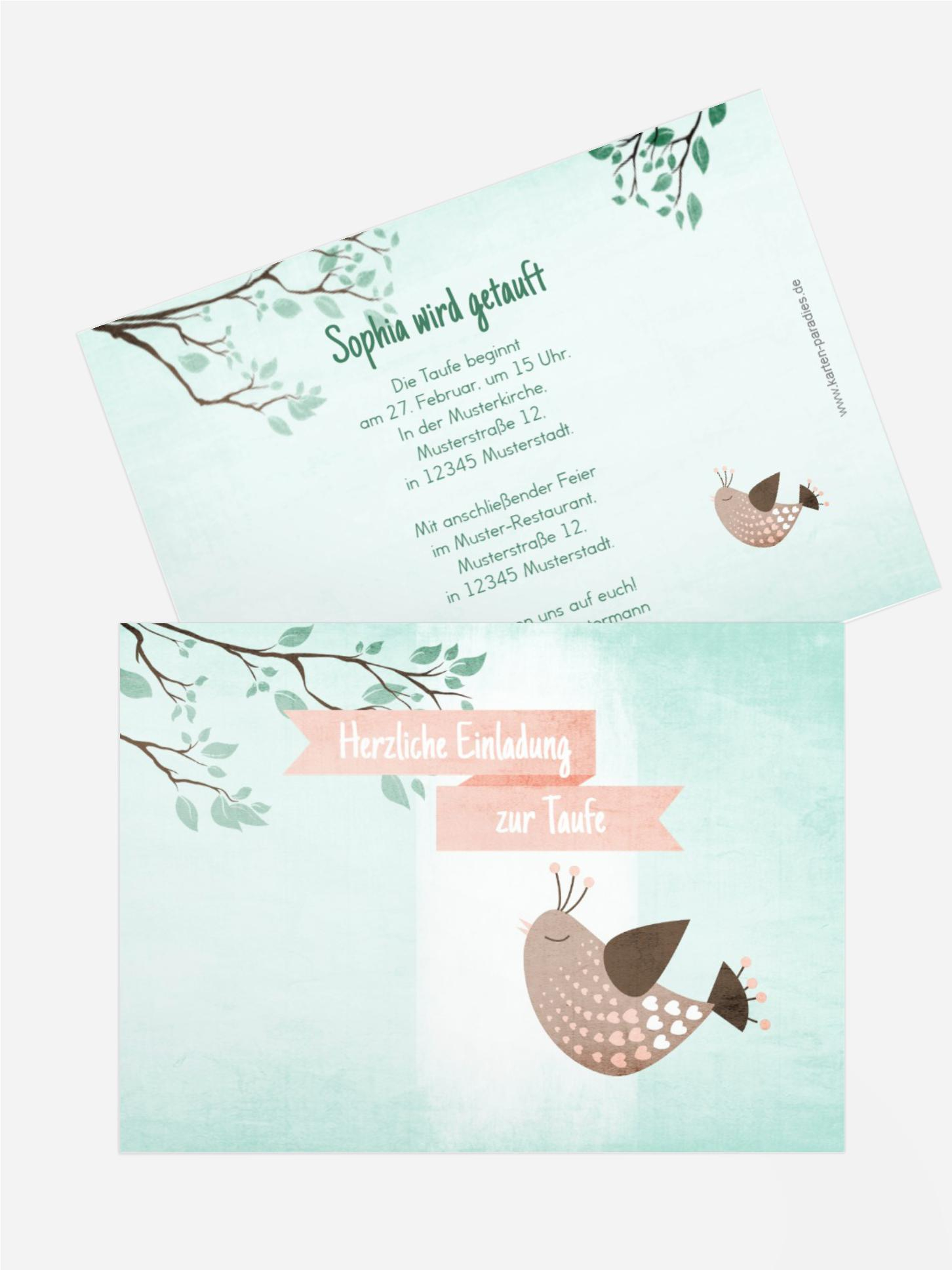 Einladungskarte Taufe Vögelchen