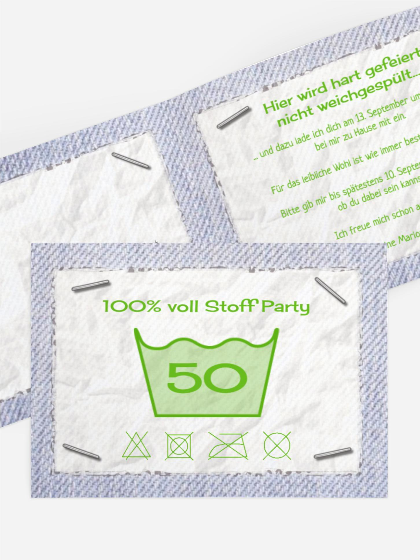 Einladung zum Geburtstag Waschzettel 50