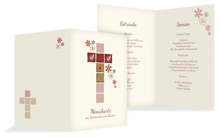 Menükarte Kommunion Florales Kreuz Menükarte Kommunion Florales Kreuz