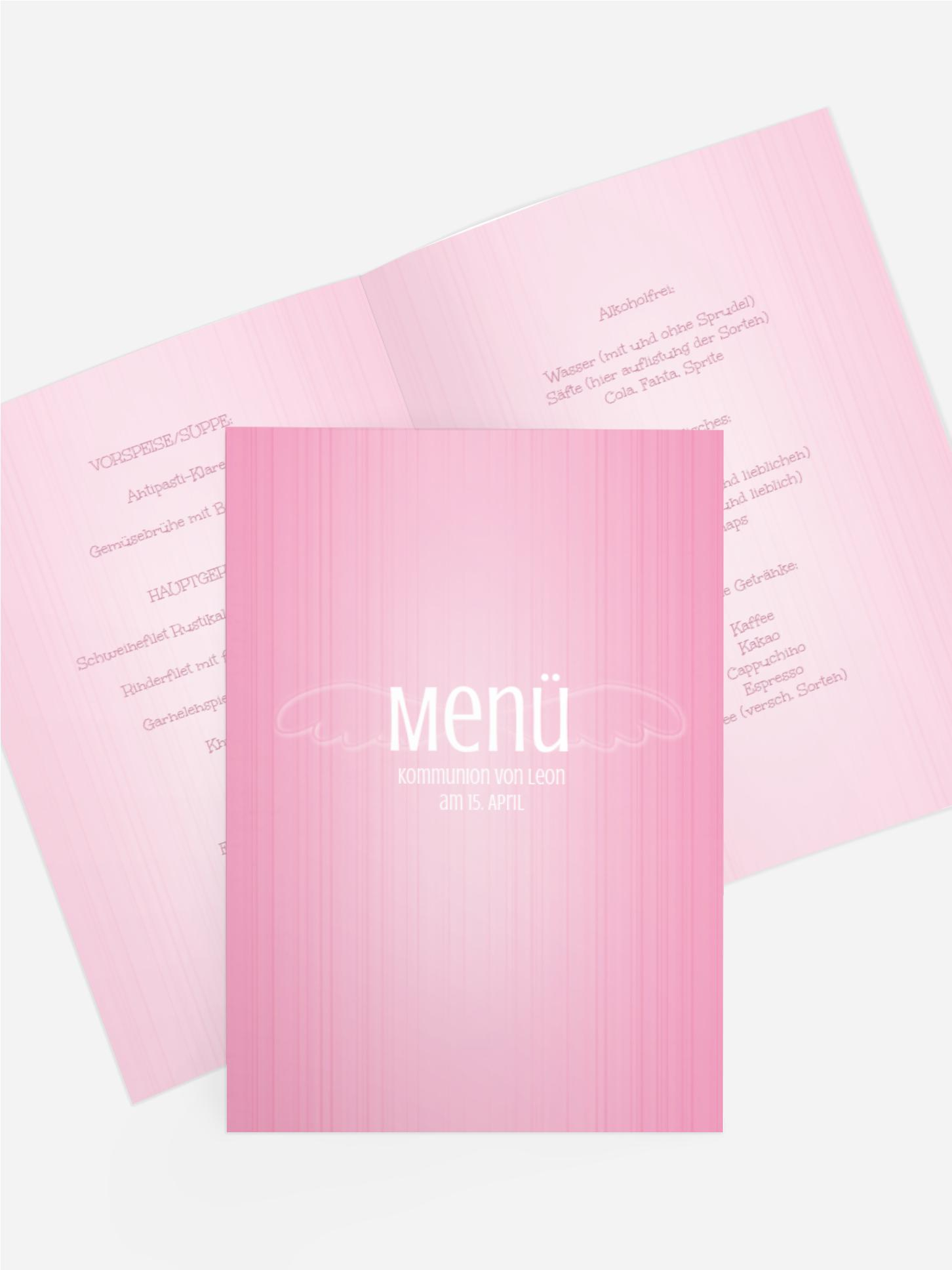 Menükarte Kommunion Angel Wings