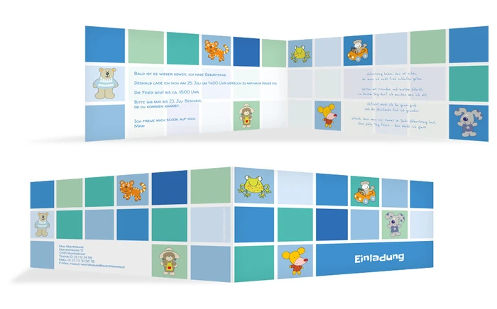 Einladungskarte Tierchen Würfel Einladungskarte Tierchen Würfel