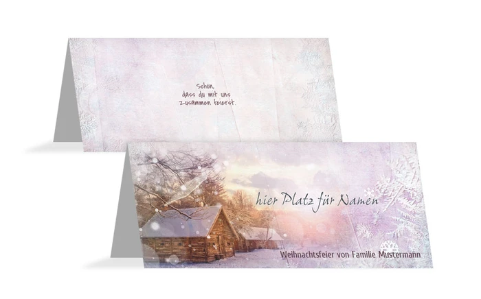 Weihnachtstischkarte Schneehütte