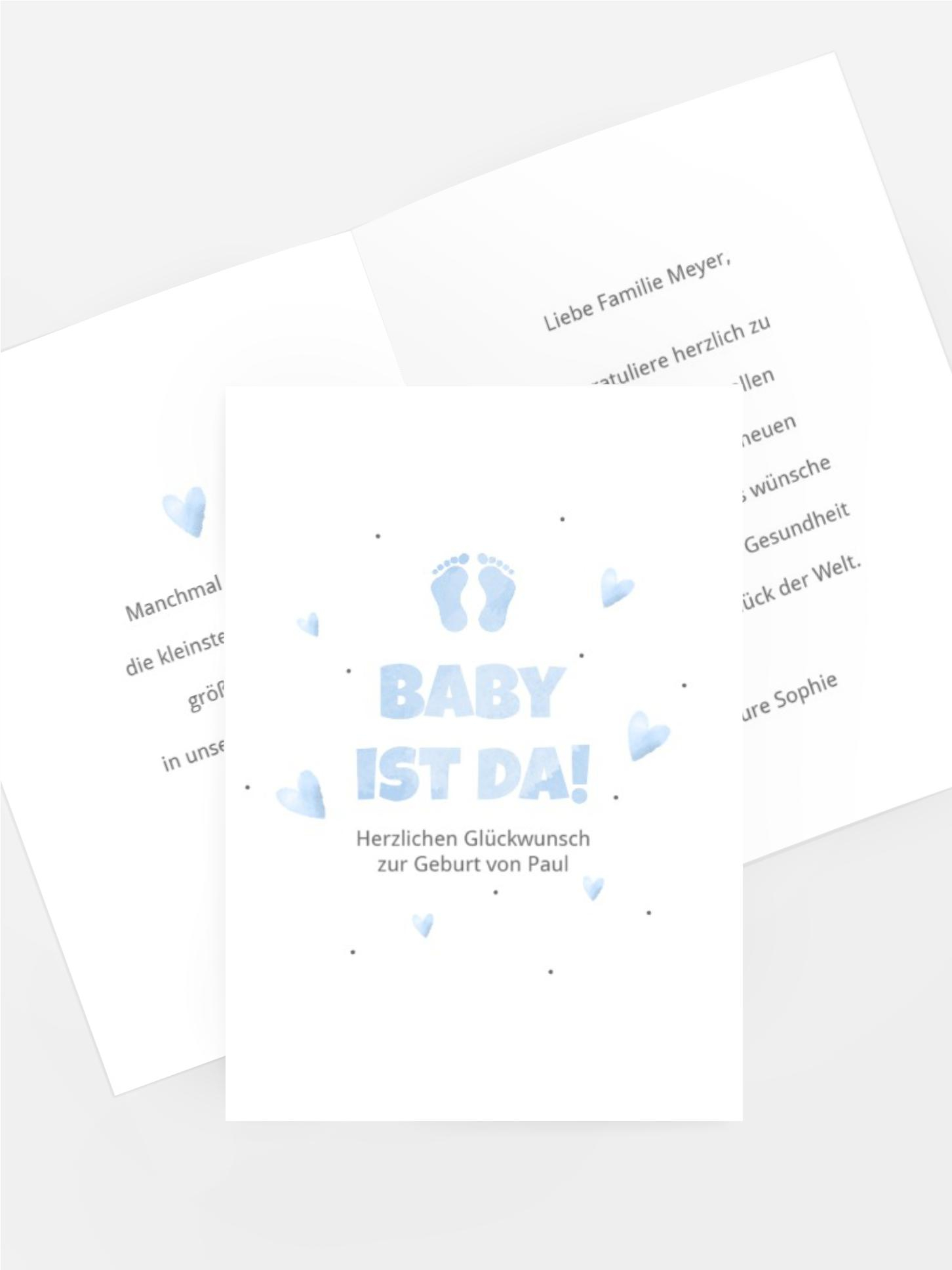 Glückwunschkarte zur Geburt Kleine Fußabdrücke