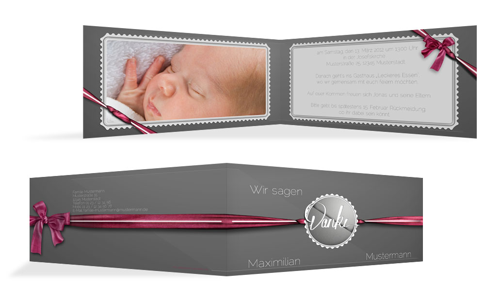 Taufkarte Dankeschön Ribbon