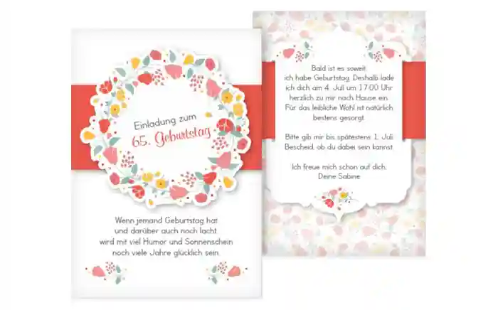 65. Geburtstag Einladung Blumenkranz