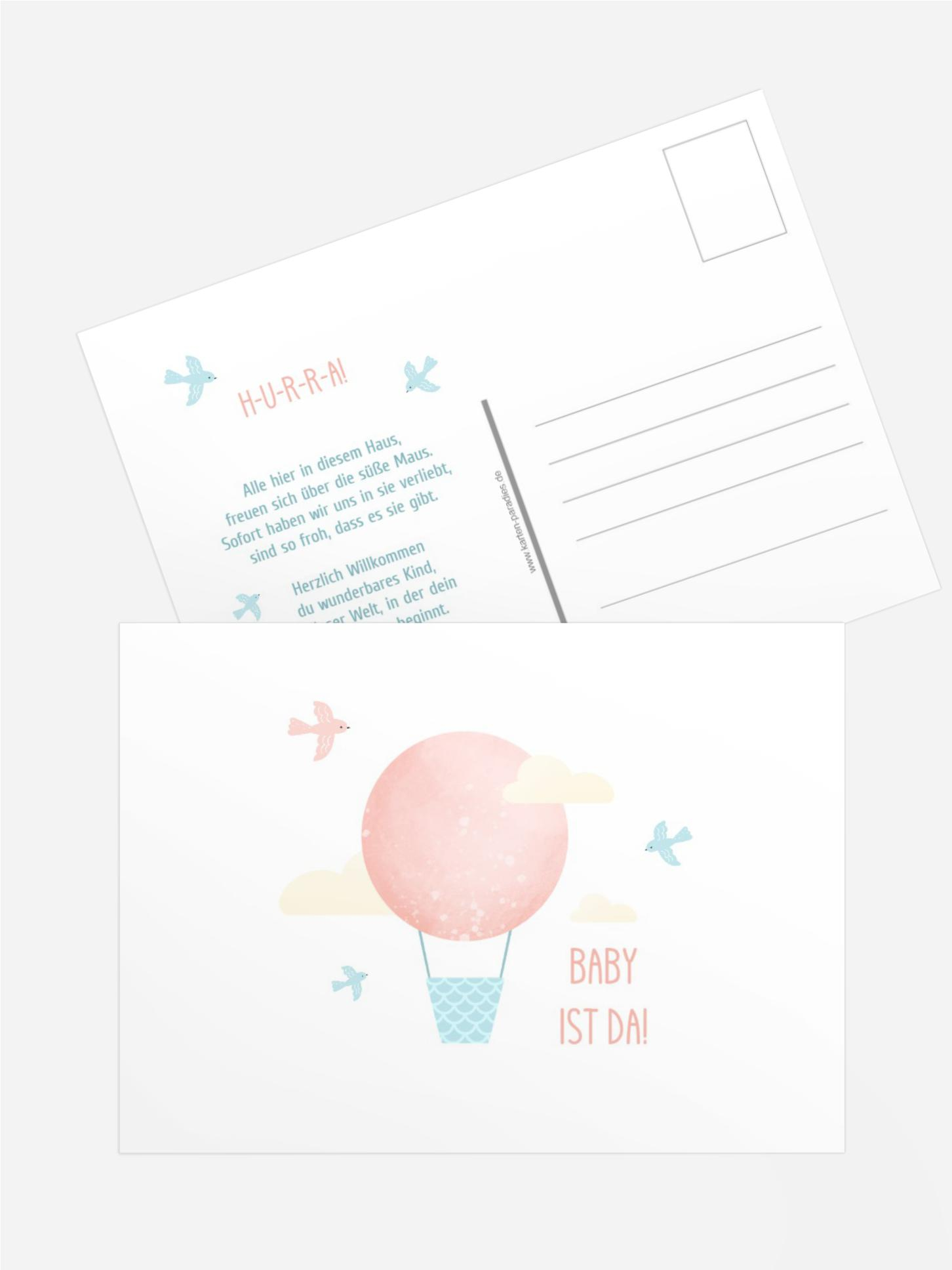 Glückwunschkarte zur Geburt Heißluftballon