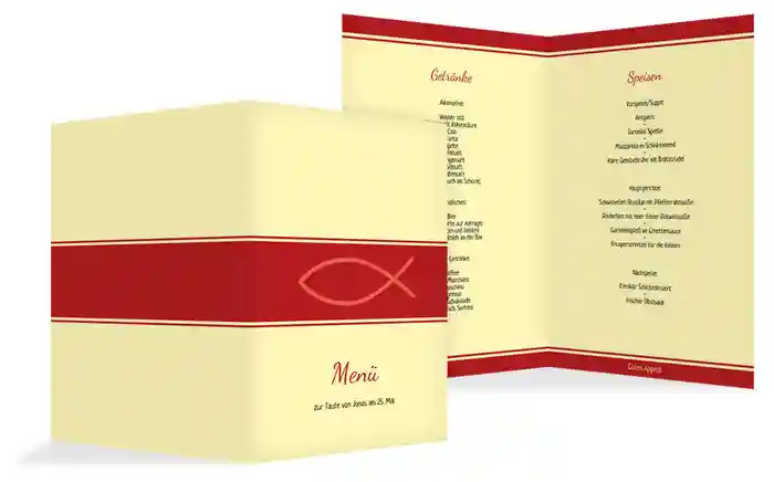 Menükarte zur Taufe Fisch