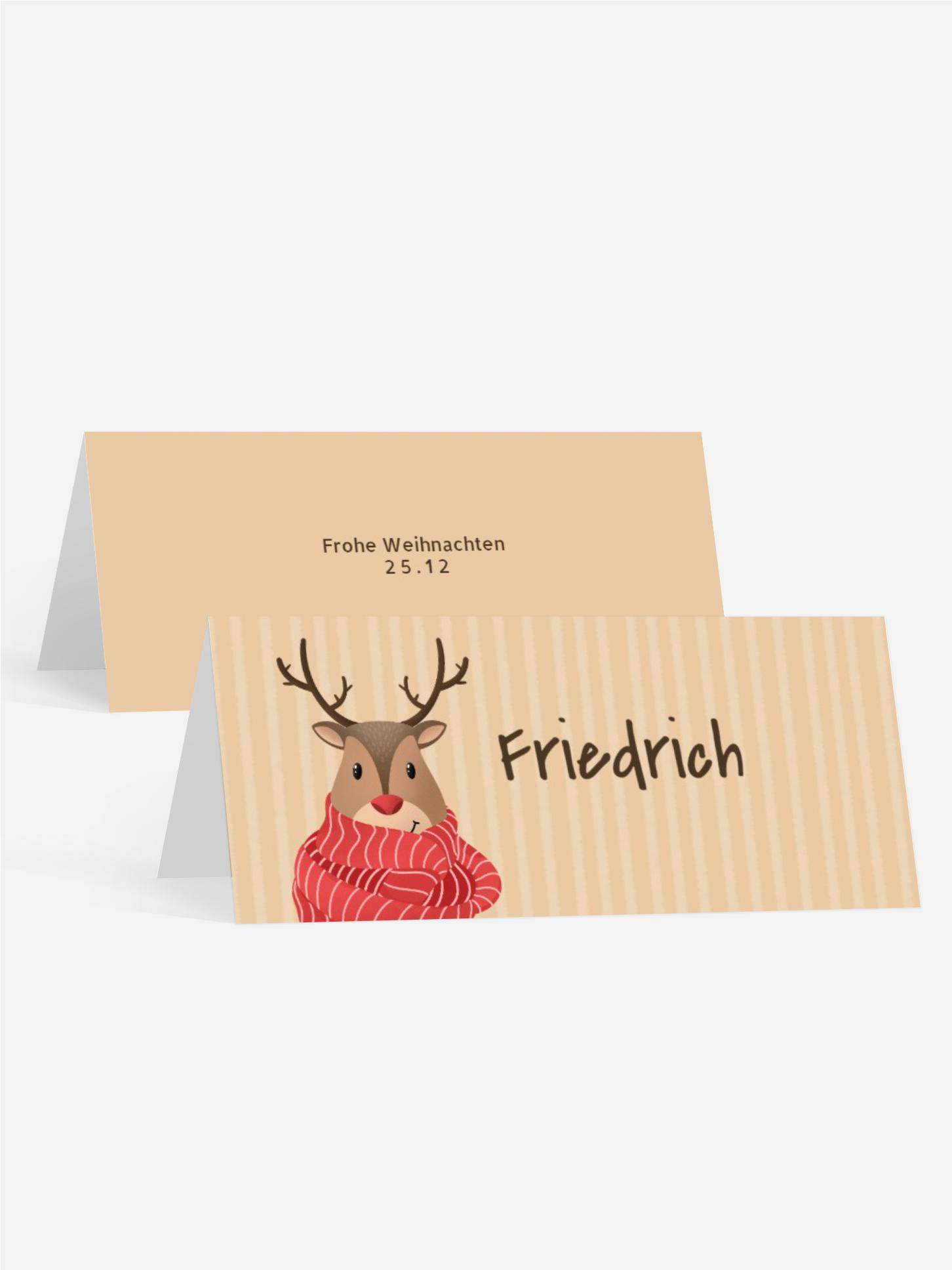 Weihnachtstischkarte Rot-Nasen-Rentier