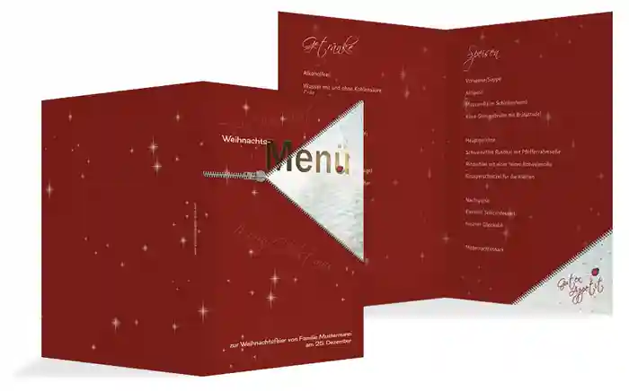 Menükarte zur Weihnachtsfeier Reißverschluss
