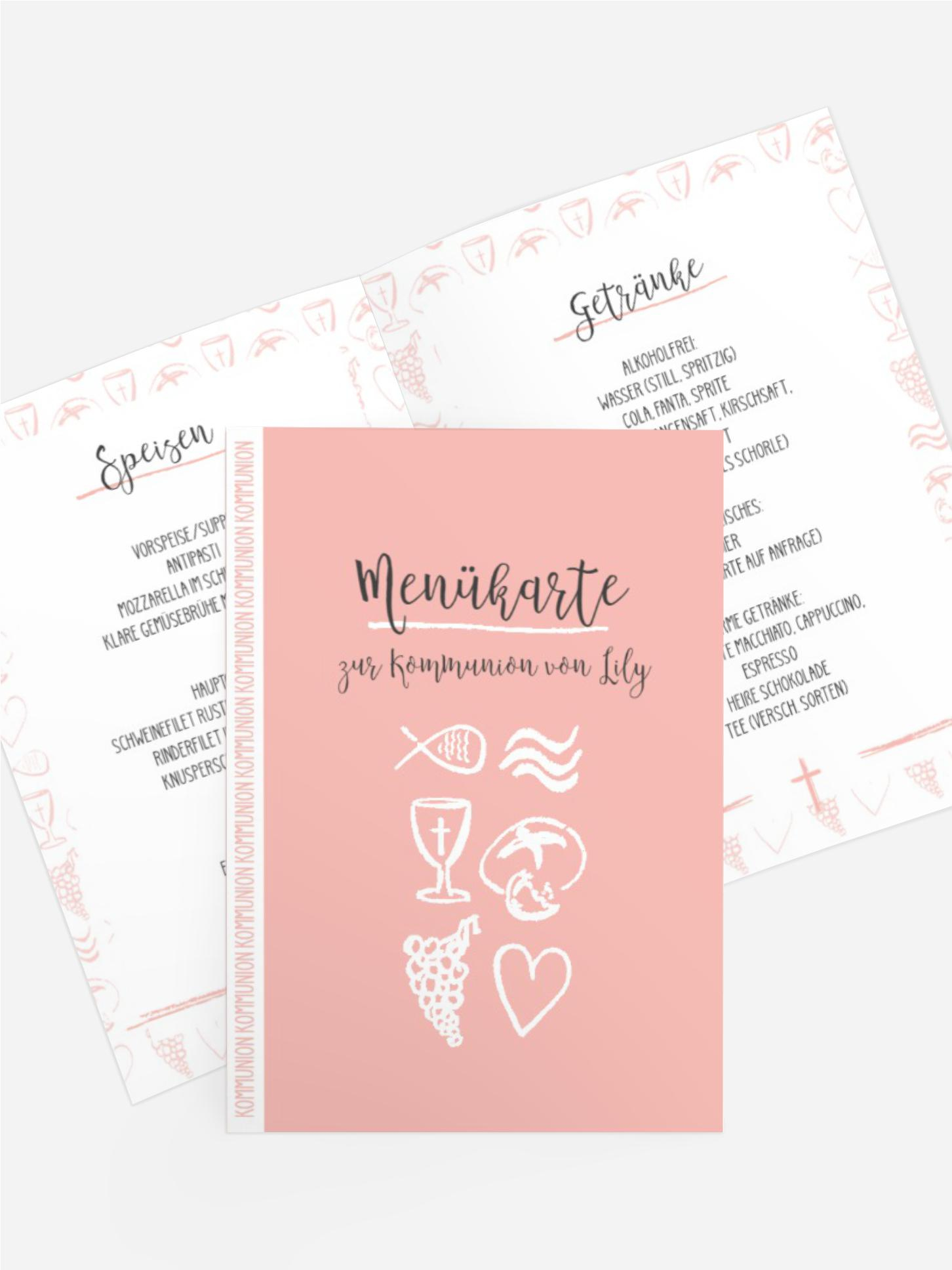 Menükarte Kommunion Symbole