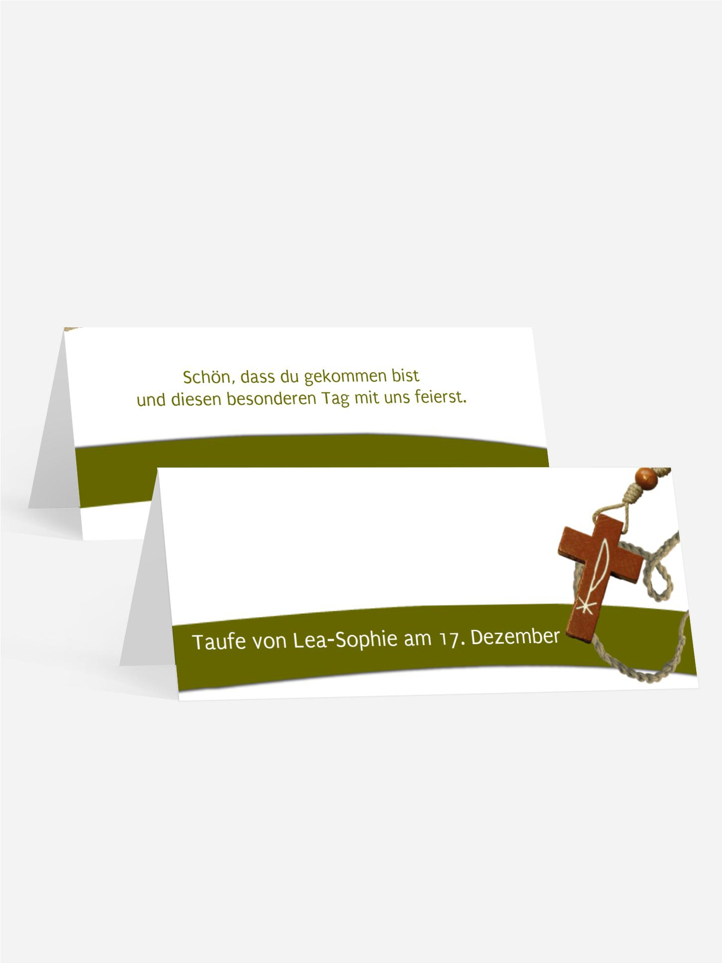 Tischkarte Taufe Kreuz auf Welle