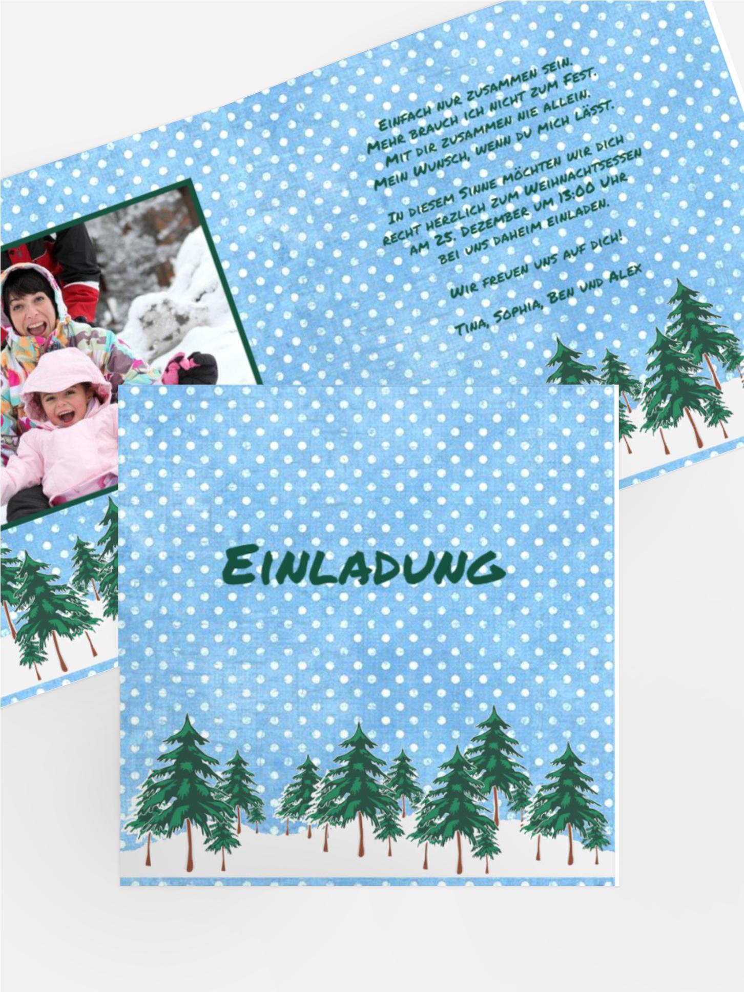 Weihnachtseinladungskarte Privat Schneewald