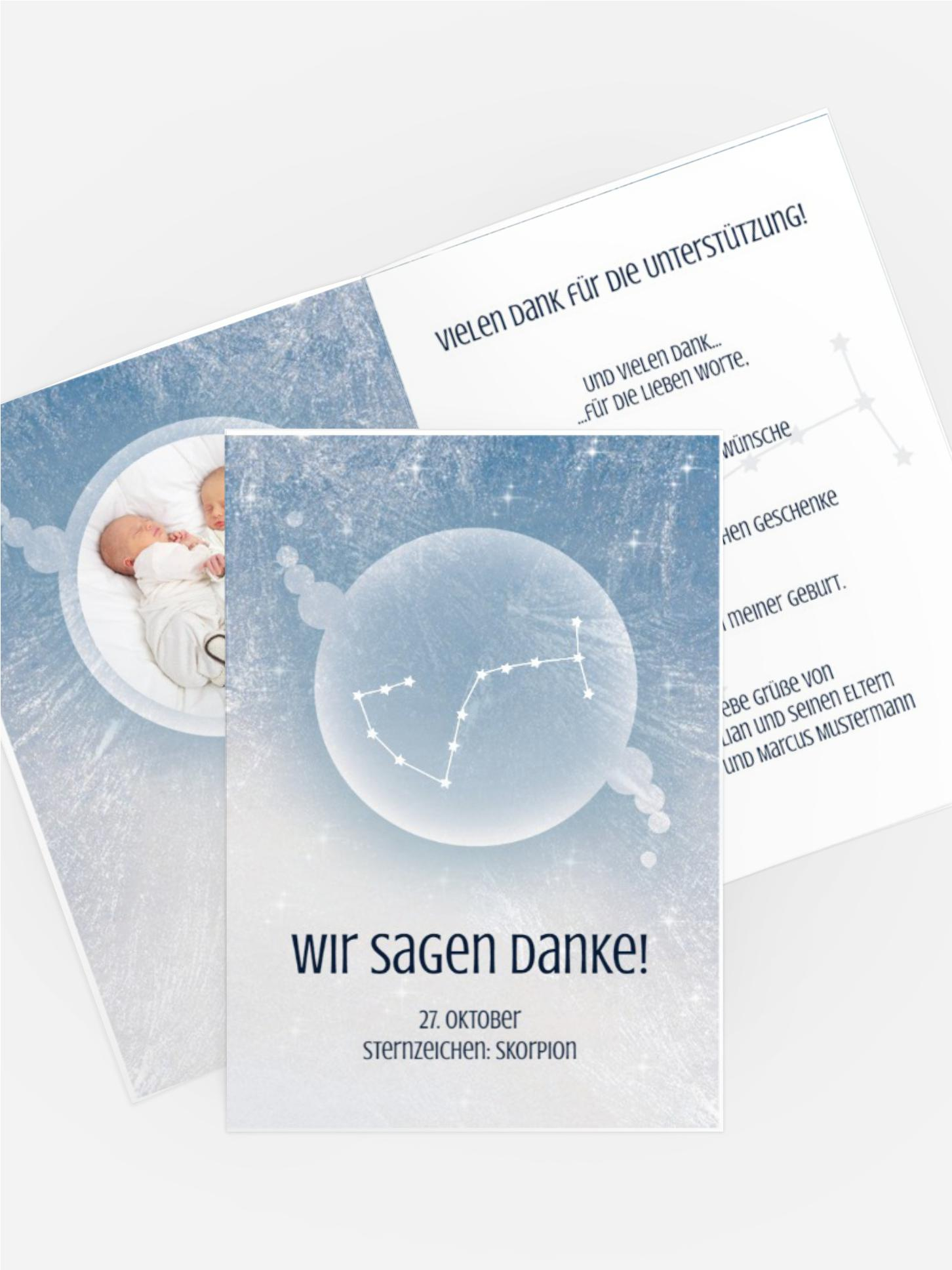 Dankeskarte zur Geburt Sternzeichen Skorpion