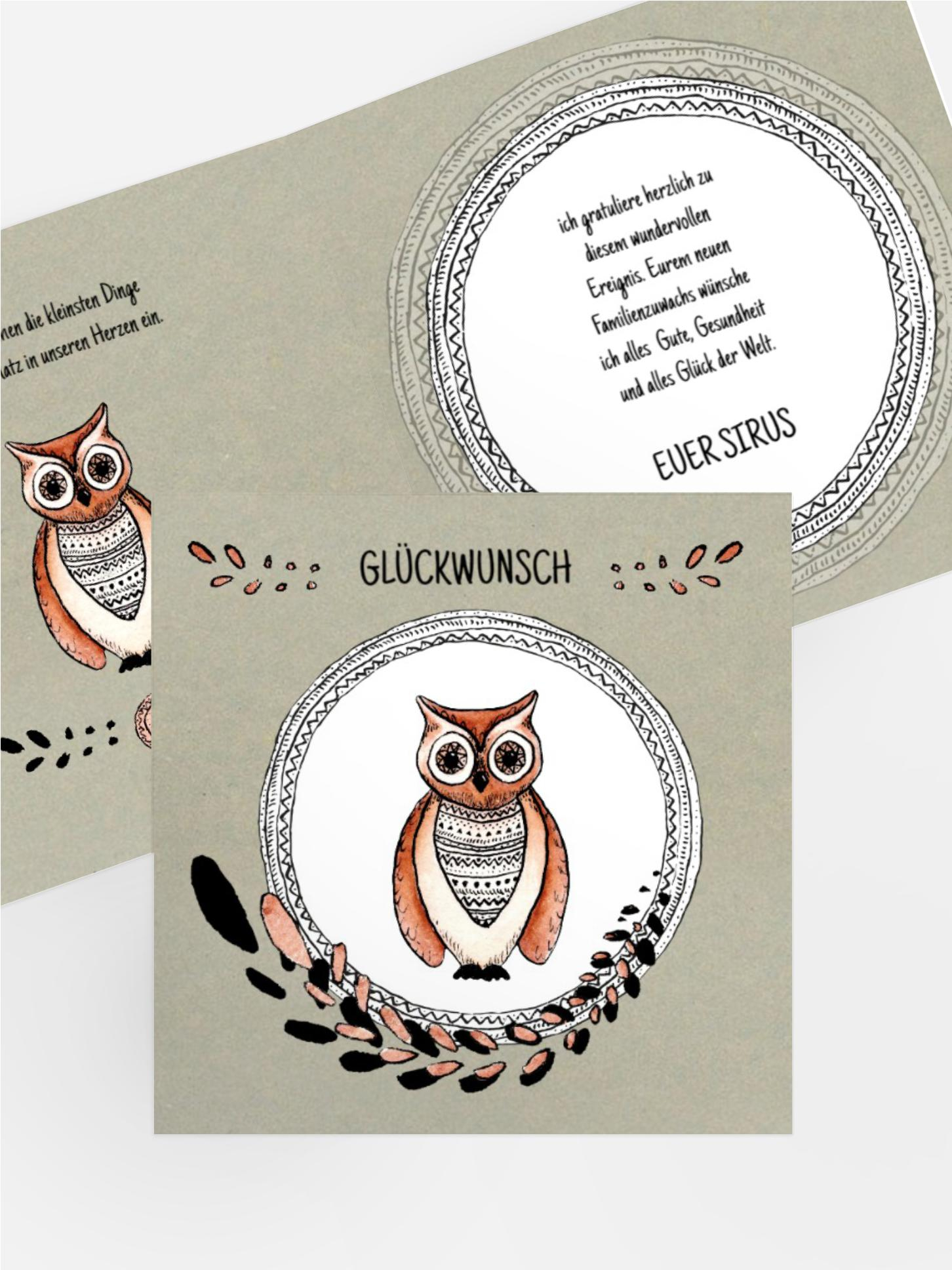 Glückwunschkarte zur Geburt Vintage Eule
