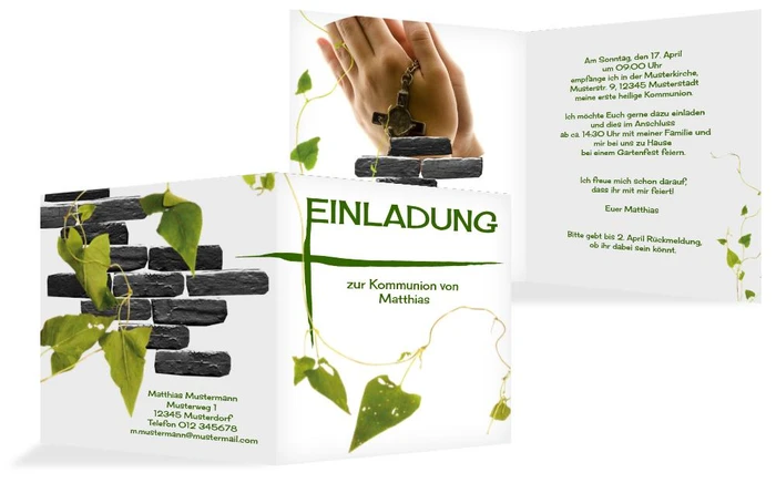 Einladungskarte Kommunion Efeu
