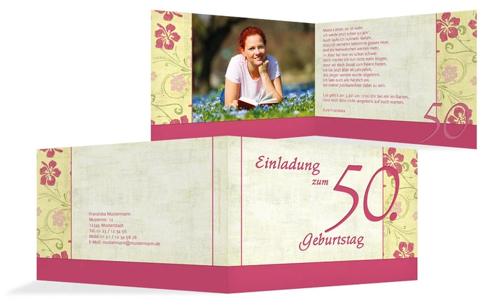 Einladung zum Geburtstag Hibiskus 50 Foto