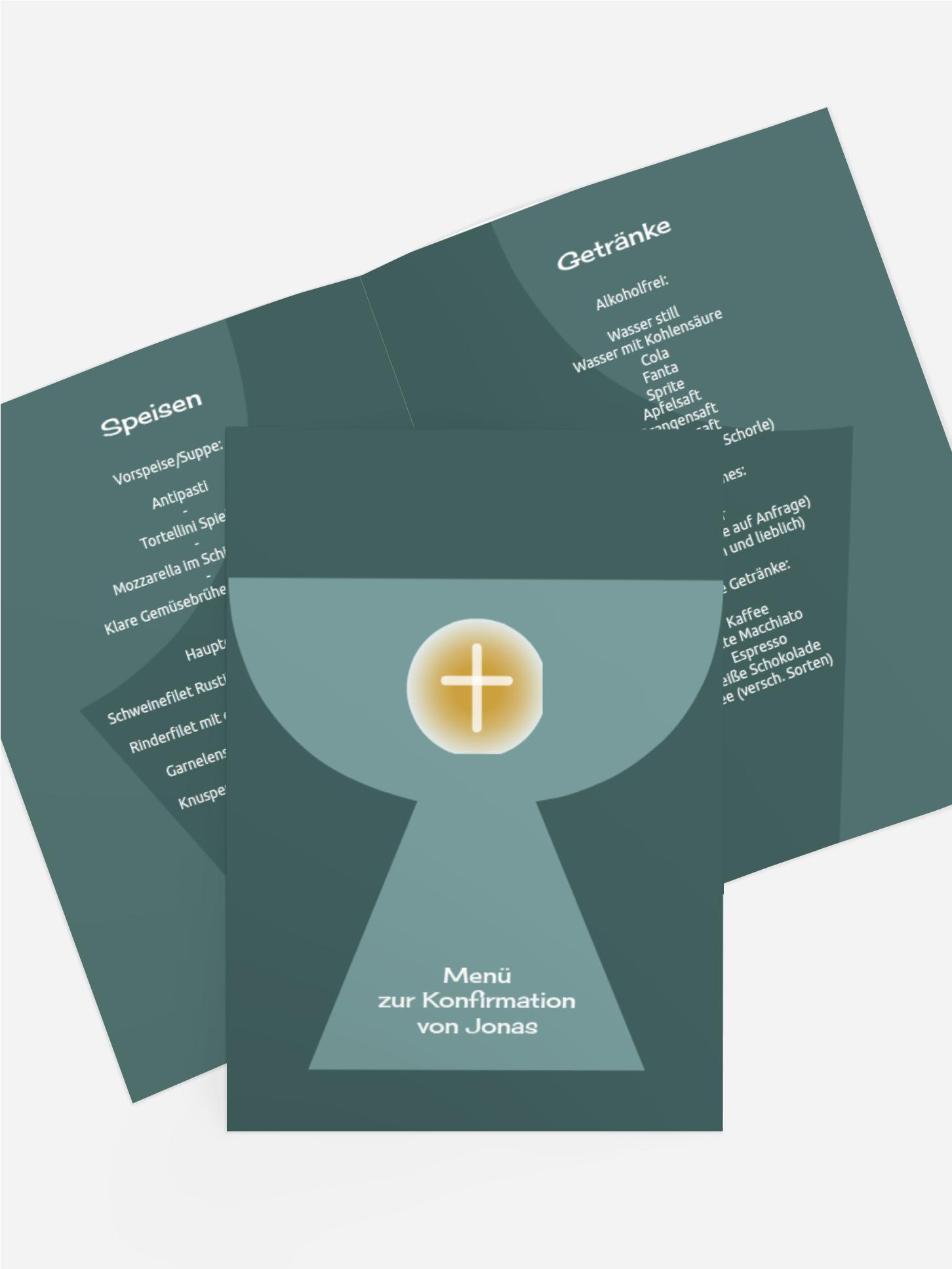 Konfirmation Menükarte Kelch mit Hostie