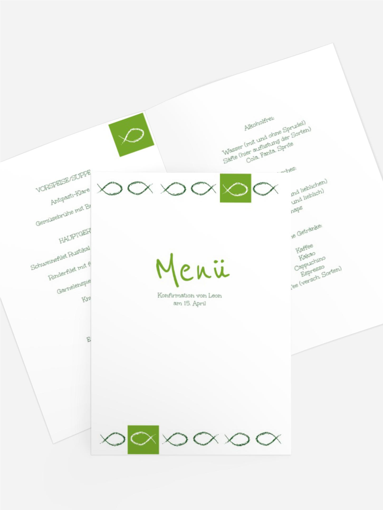 Menükarte Konfirmation Fische