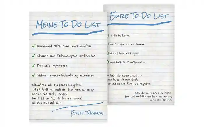 Einladungskarte zum Geburtstag Checkliste
